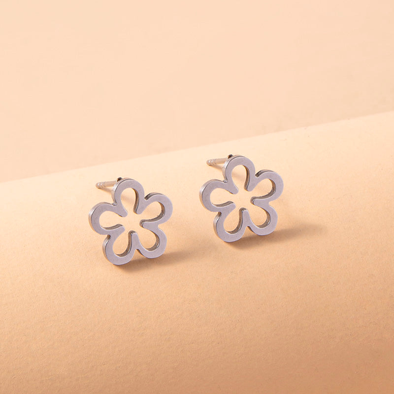 Dainty Silver Flower Stud Earrings Fashion Stainless Steel Hollow Daisy Earrings For Women Girls Jewelry Gifts