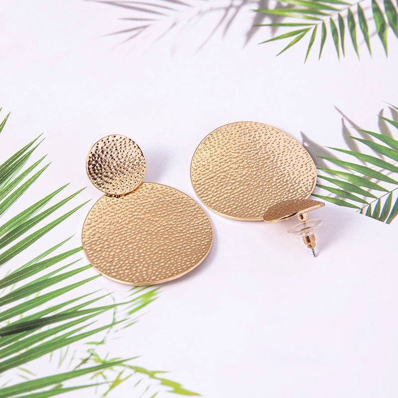 Fashion Gold Metal Round Pendant Statement Earrings For Women