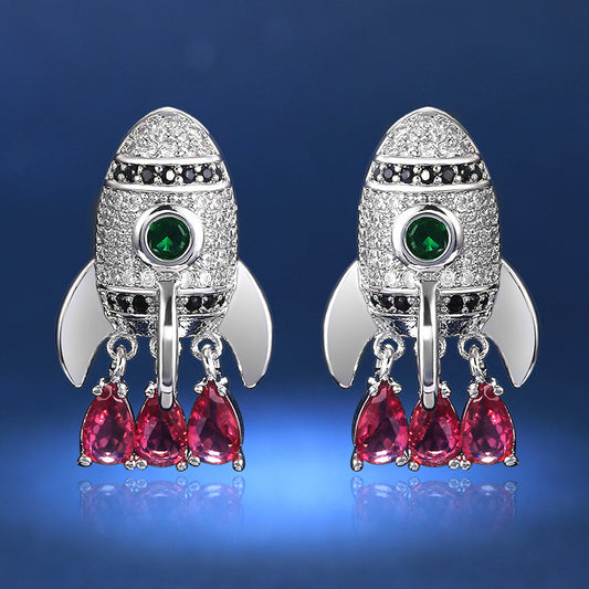 European And American Creative Rocket Shape Zircon Earrings For Women