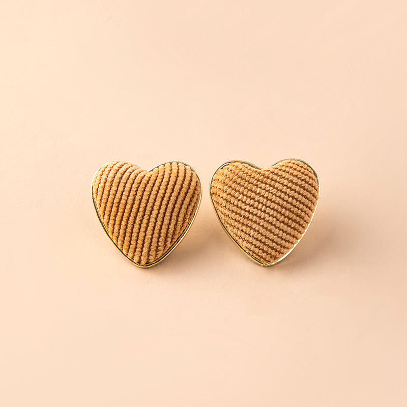 Black White Houndstooth Earrings Big Heart Corduroy Stud Earrings For Women