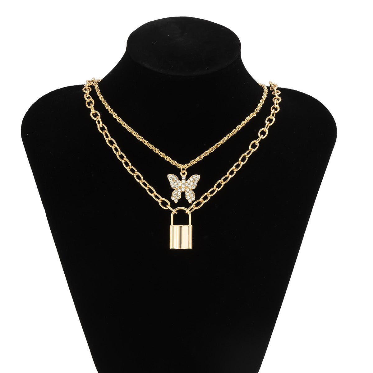 Full Diamond Butterfly Lock Necklace Women