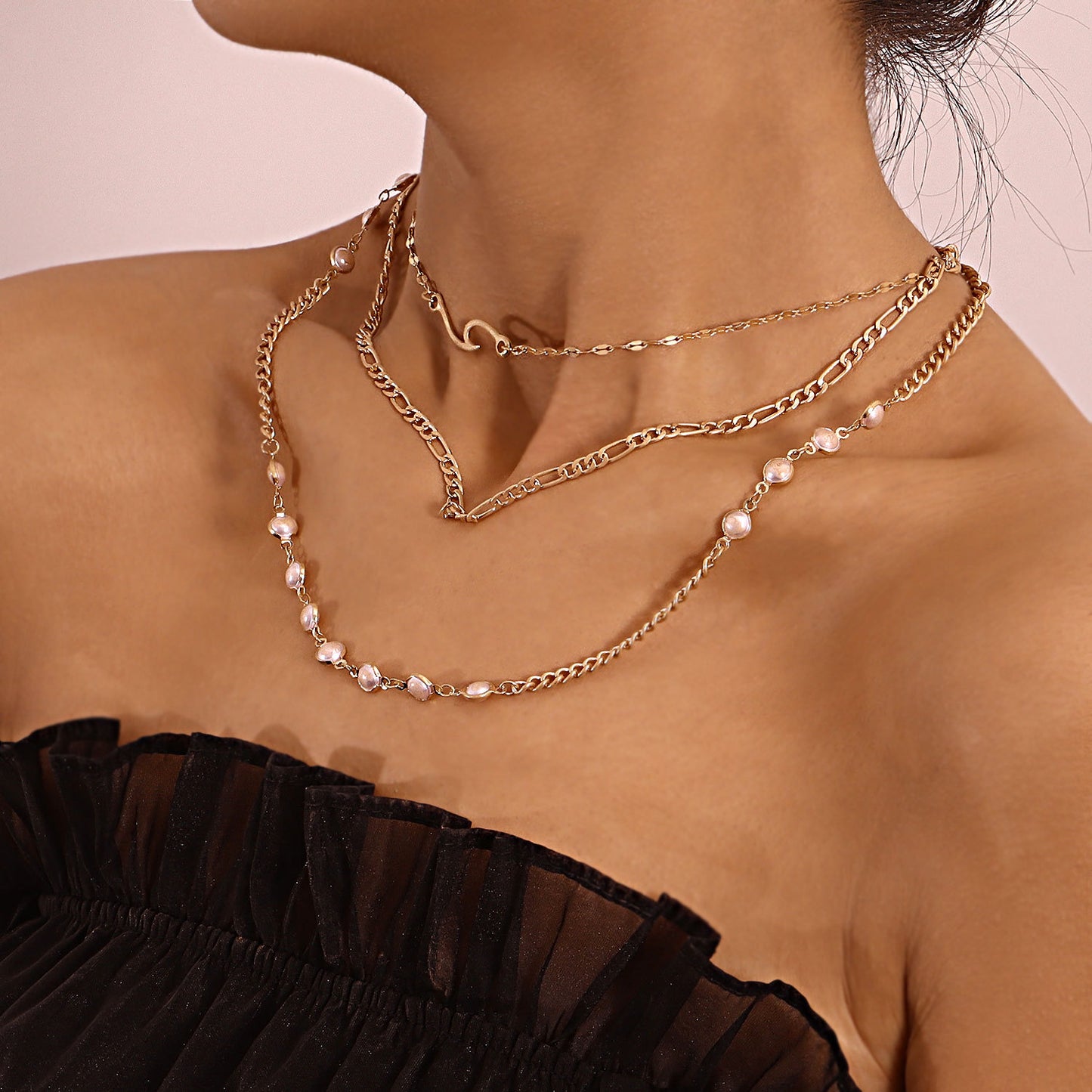 Multilayer Pearl Thin Chain Necklace Women