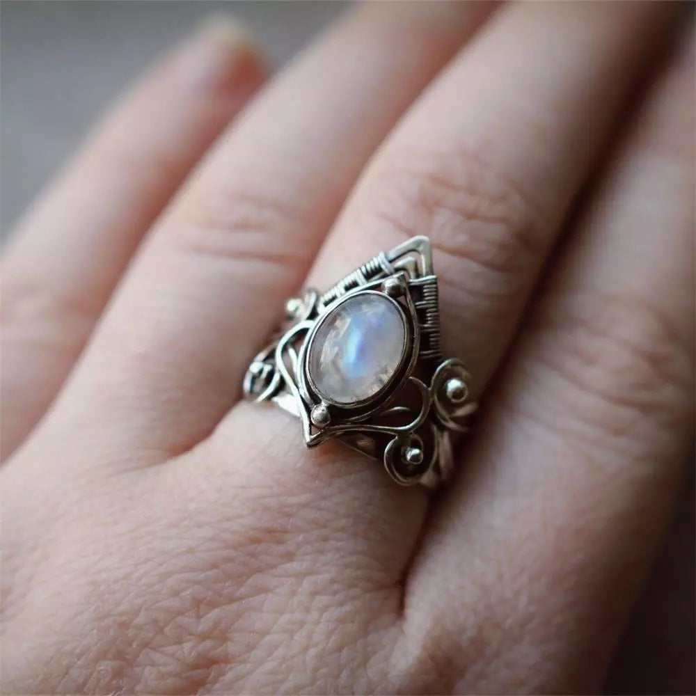 Crystal Rings For Women Boho Antique Indian Moonstone  Fine Jewelry Girls