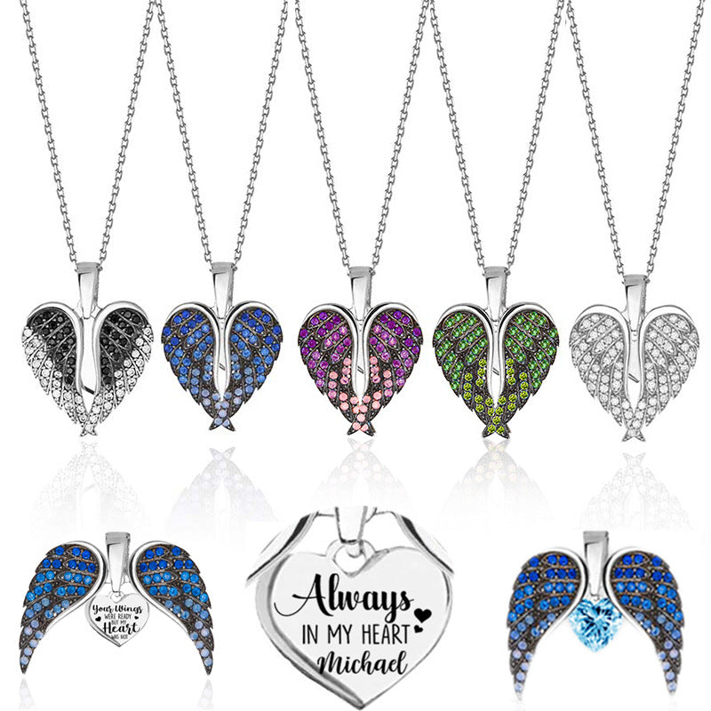 Angel Wings Heart Pendant Necklace Women