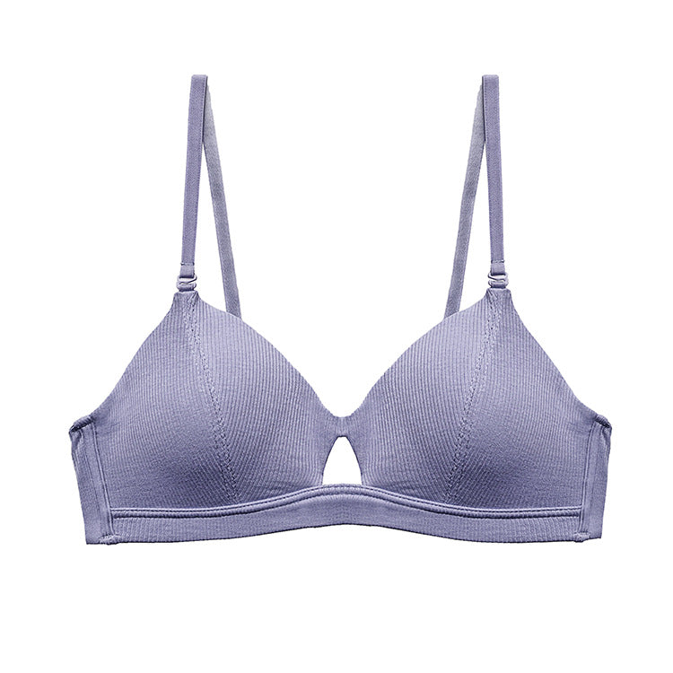 French Ribbed Thin No Steel Rim Bra European And American Sexy And Simple