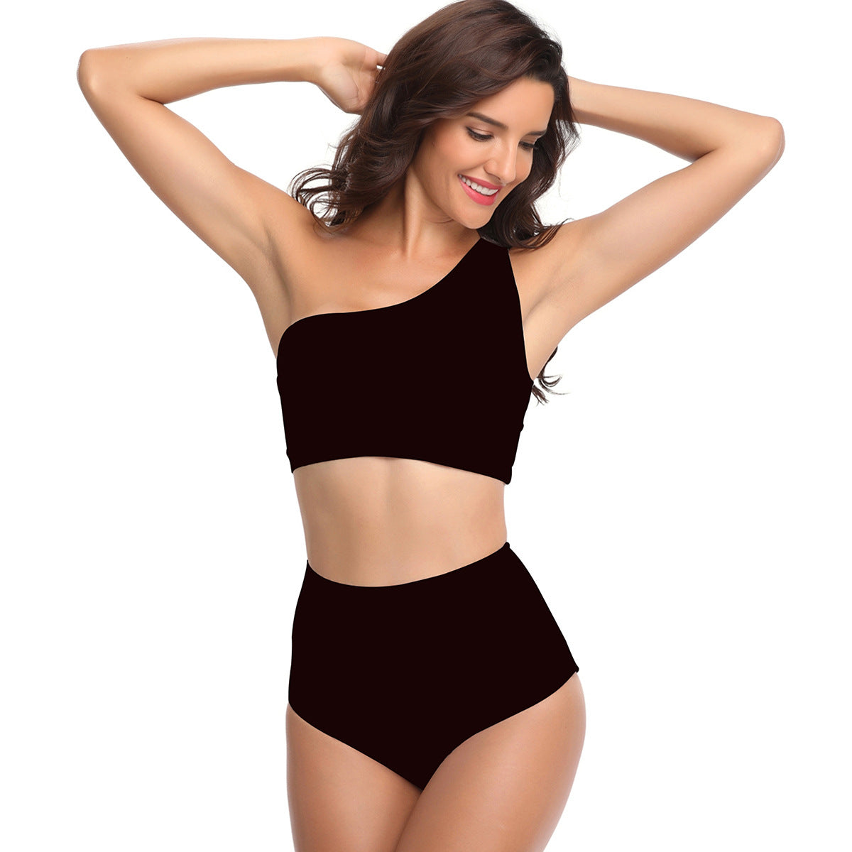 One-shoulder Striped Split High Waist Swimsuit For Women