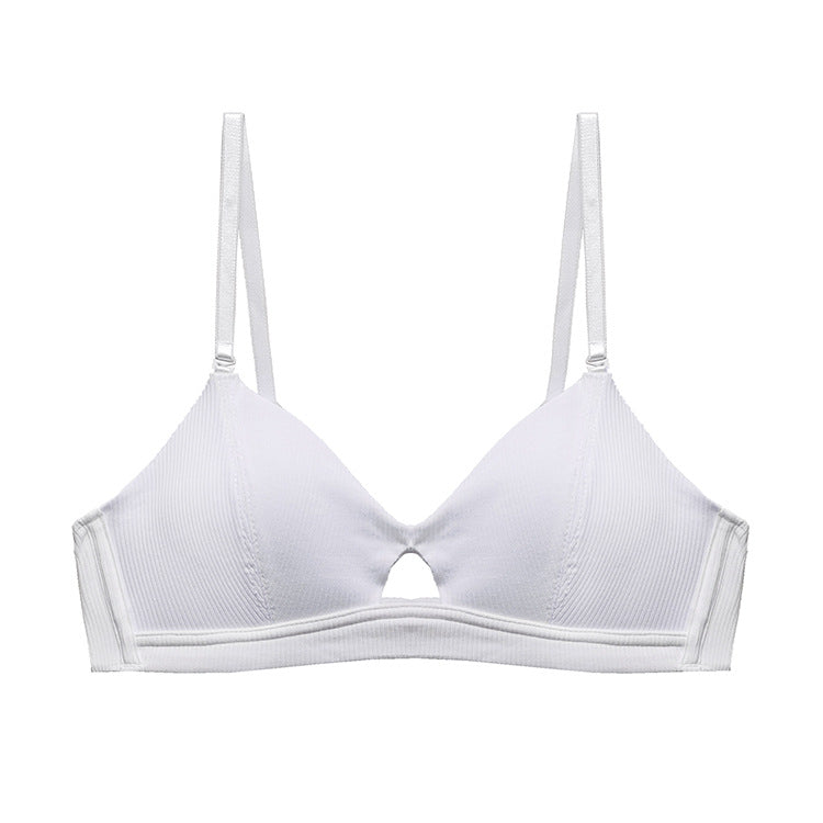 French Ribbed Thin No Steel Rim Bra European And American Sexy And Simple