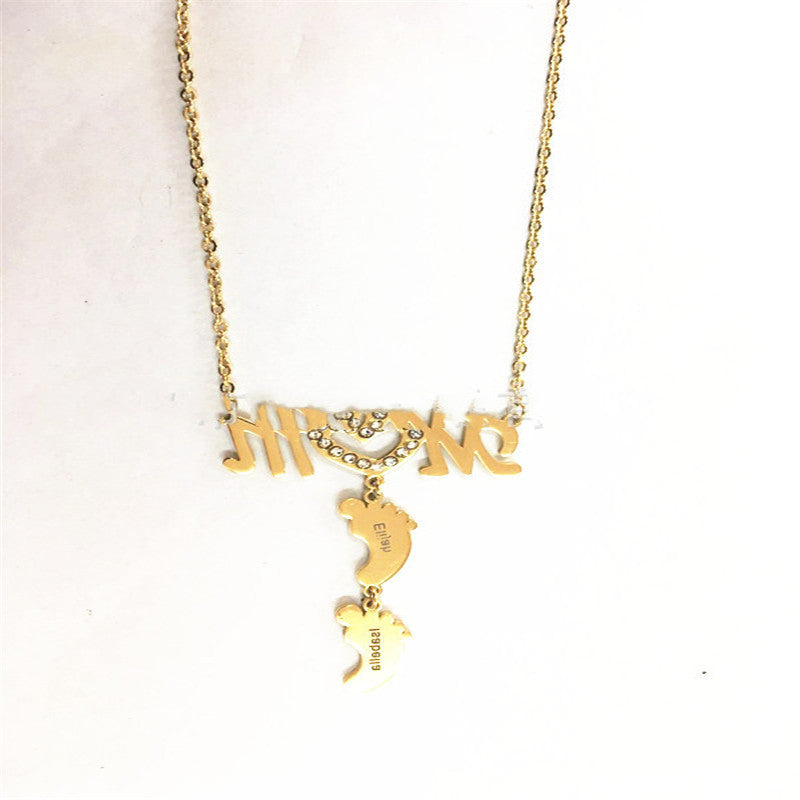 Personalized Inlay MOM Necklace with Baby Feet Name Necklace Pendant Custom Necklace Zirconia Necklaces