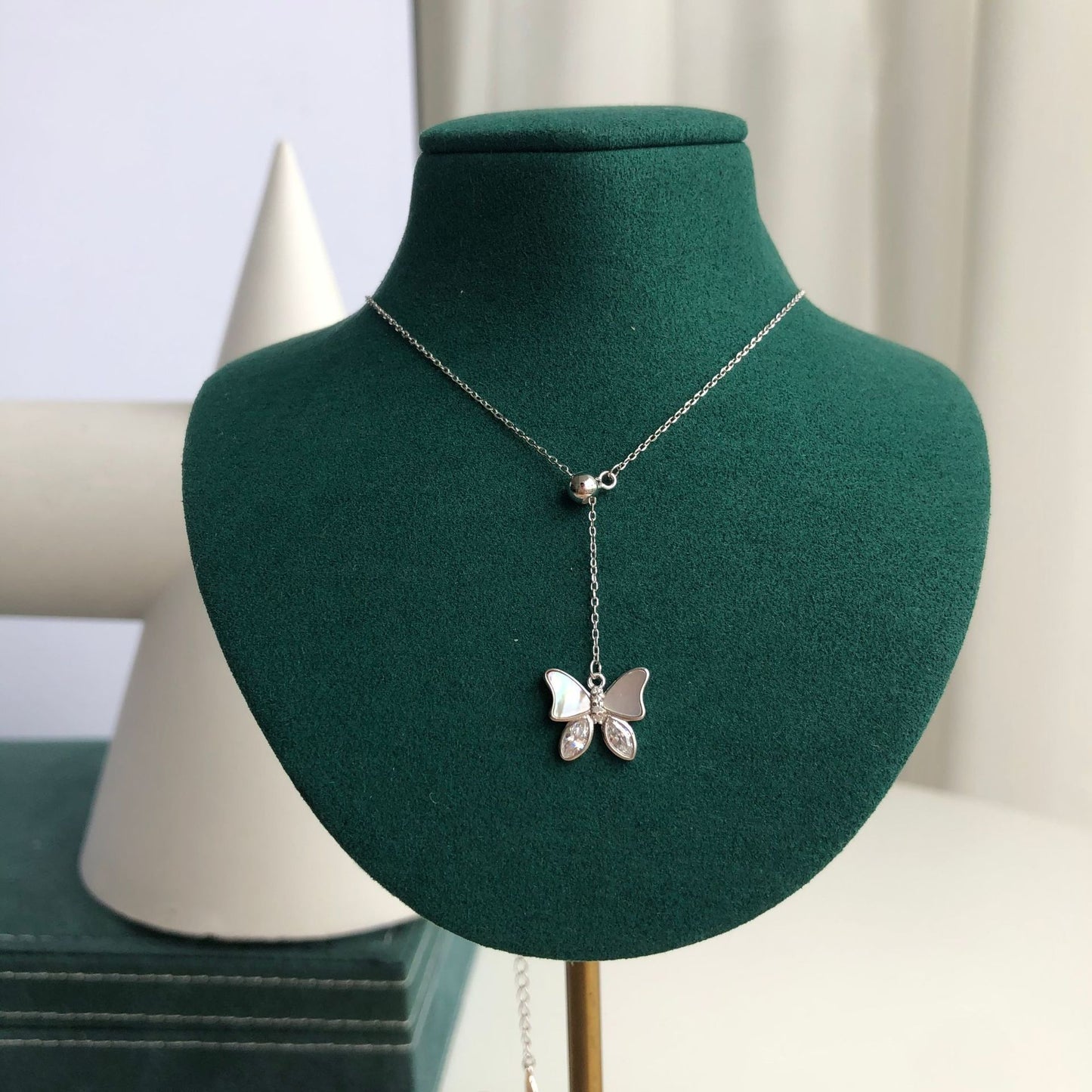 S925 sterling silver butterfly necklace women