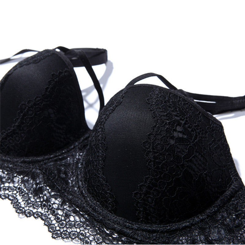 Gathering sexy lace bra set