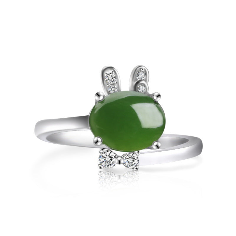 Wholesale Sterling Silver 925 Retro Rabbit Jade Adjustable Women Rings Claw Set Jasper Rings