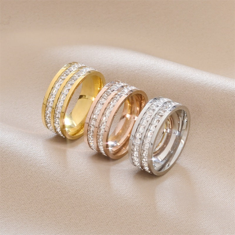 Fashion Rhinestones Rings Women Stainless Steel Ring