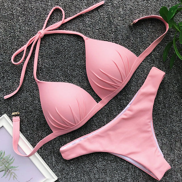 One-piece bra hanging neck bikini