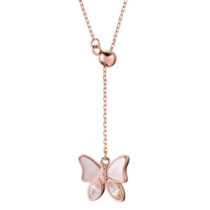 S925 sterling silver butterfly necklace women