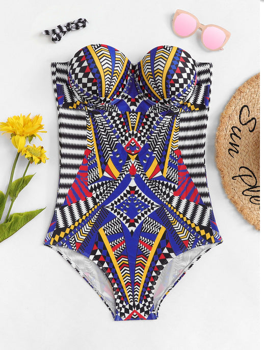 Printed one-piece swimsuit women Europe and America