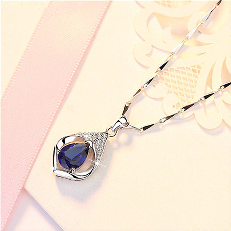 Sapphire silver plated necklace women