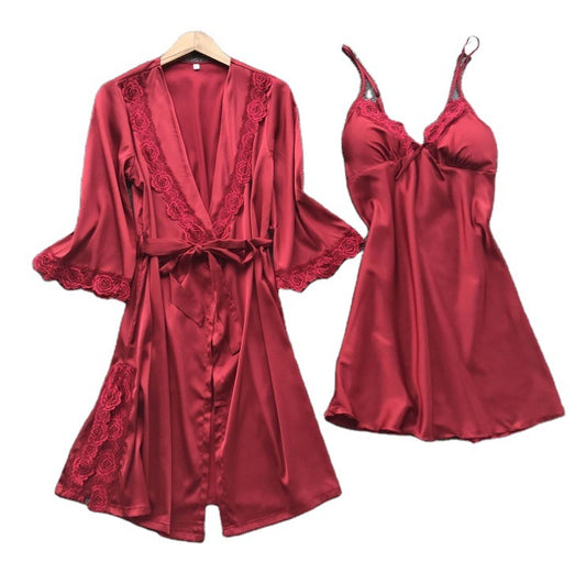 Pajamas simulation silk nightgown plus size nightdress