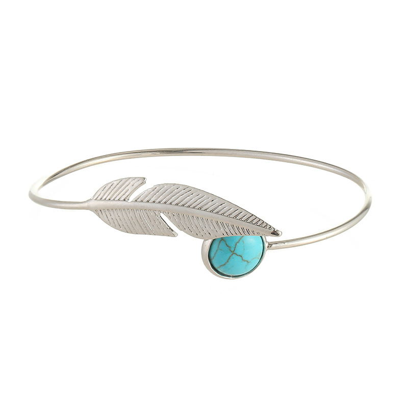 Women Retro Blue Nature Stone Feather Bracelet