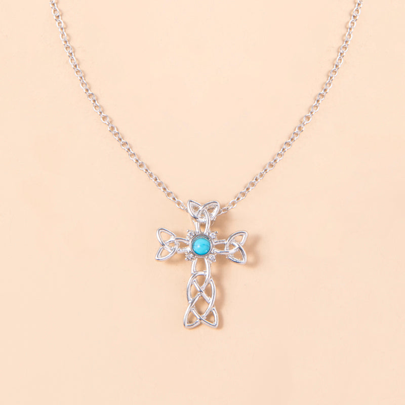 Blue Stone Celtic Knot Cross Pendant Necklace Silver Spiral Trinity Knot Necklaces For Women Men