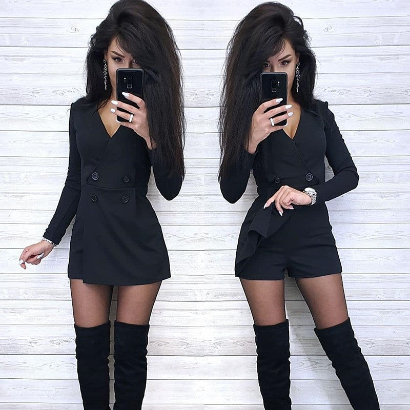 Solid color button slim bodysuit