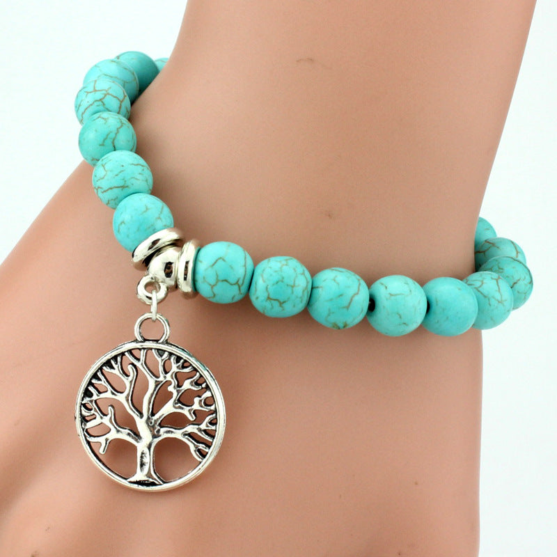 Vintage Turquoises Bracelets for Women Men Cross Tree Snake Owl Hand Pendant Charm Bracelet Bangle Fashion Jewelry