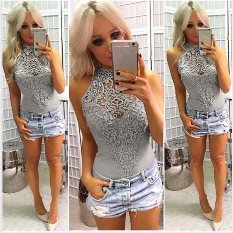 Hollow lace hook flower bodysuit