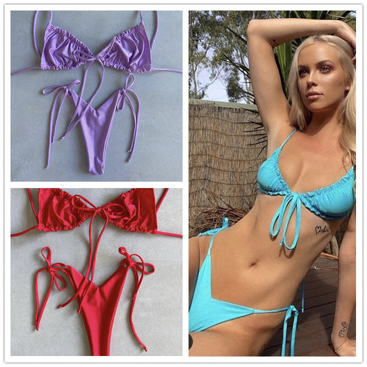 Solid color split bikini swimsuit