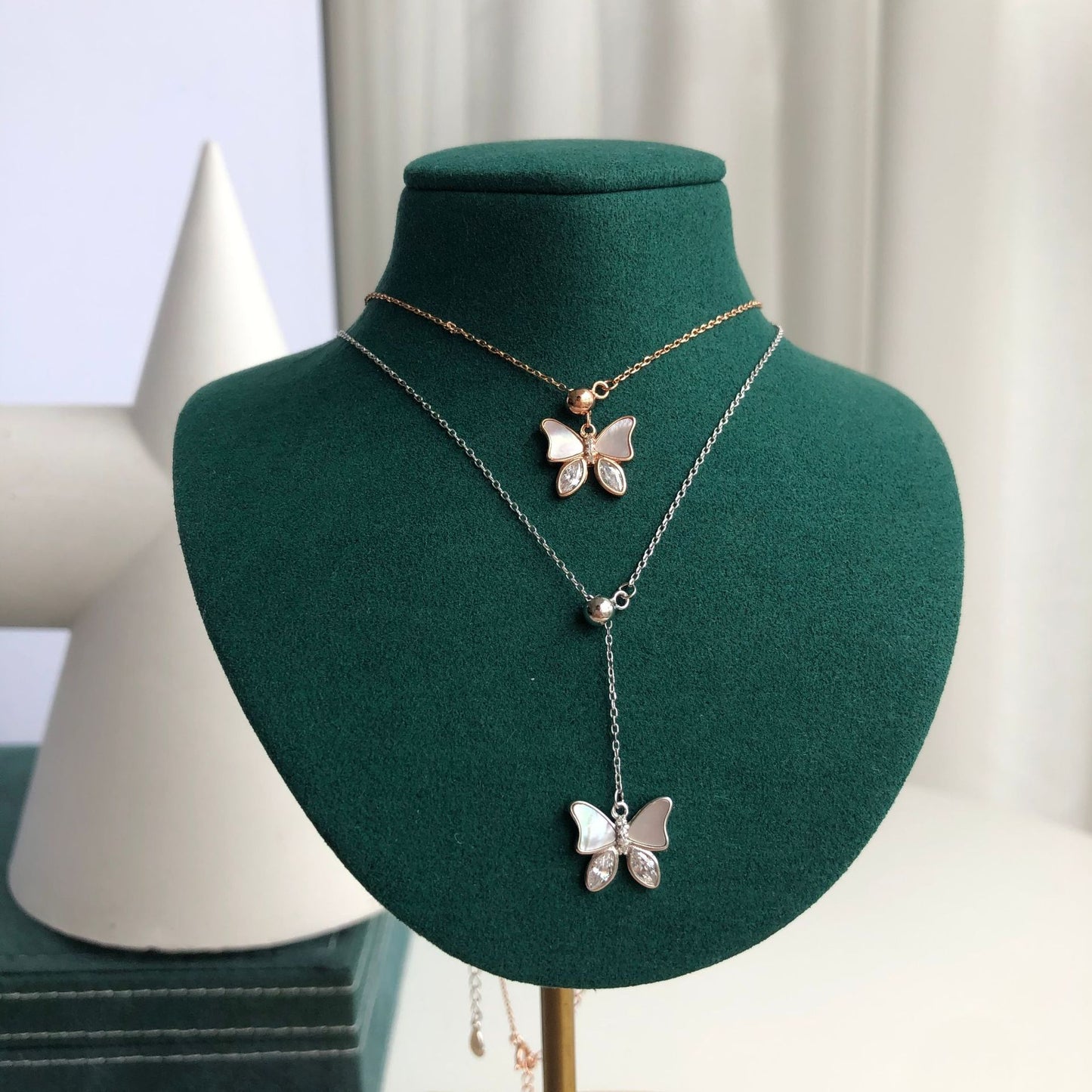 S925 sterling silver butterfly necklace women