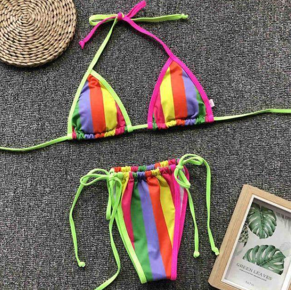 Candy-colored stitching halter bikini