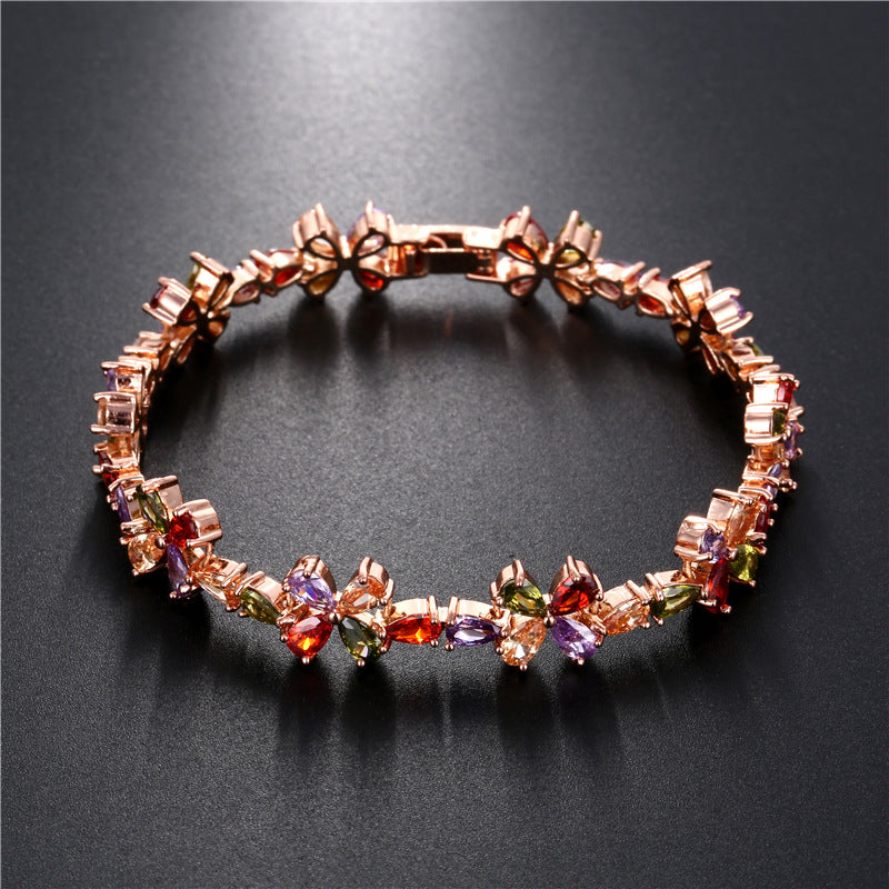 Rose Gold Colorful Zircon Bracelet Women