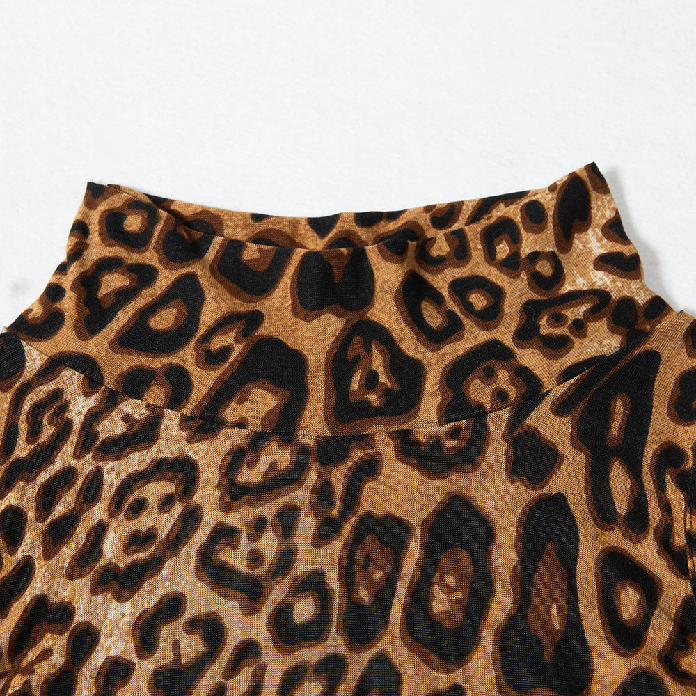 Leopard-print turtleneck sleeveless bodysuit