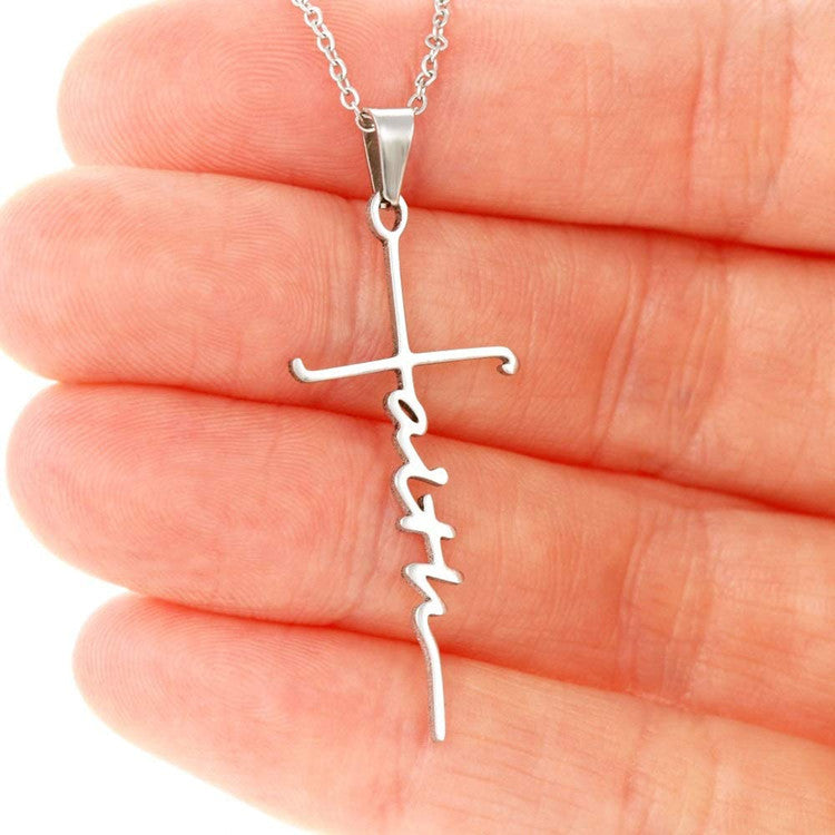 Woven letters cross necklace women