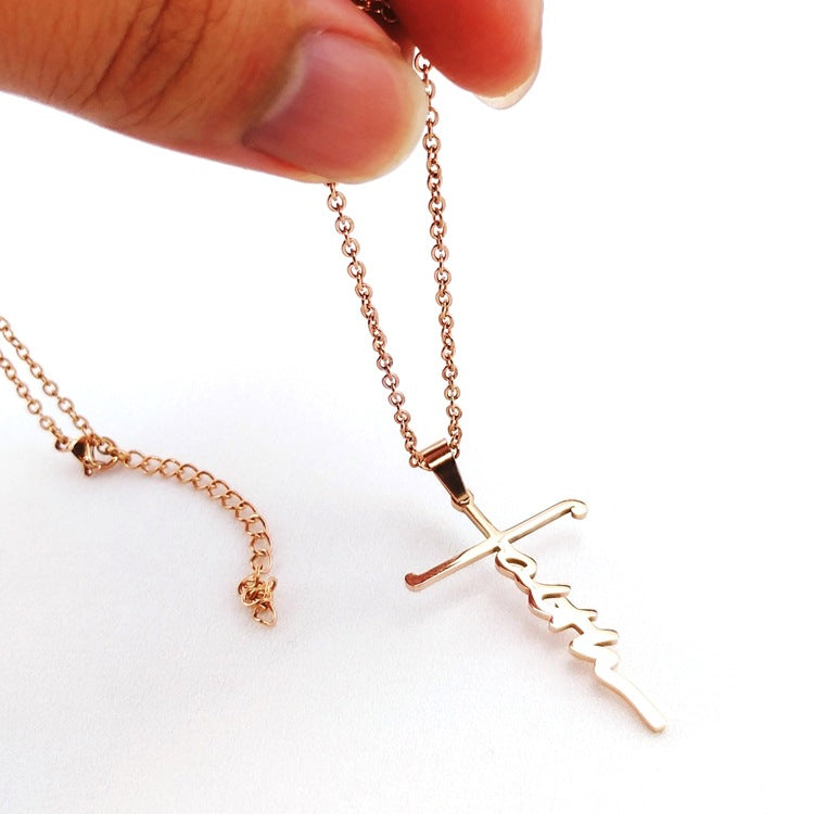 Woven letters cross necklace women