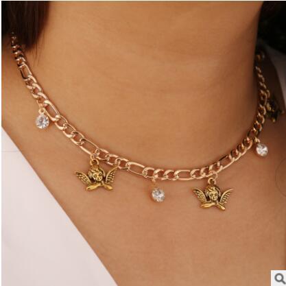 New Angel Rhinestone Pendant Simple Necklace Women