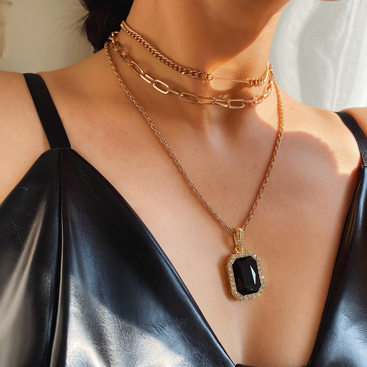 Simple Multi-layer Chain Geometric Necklace Women