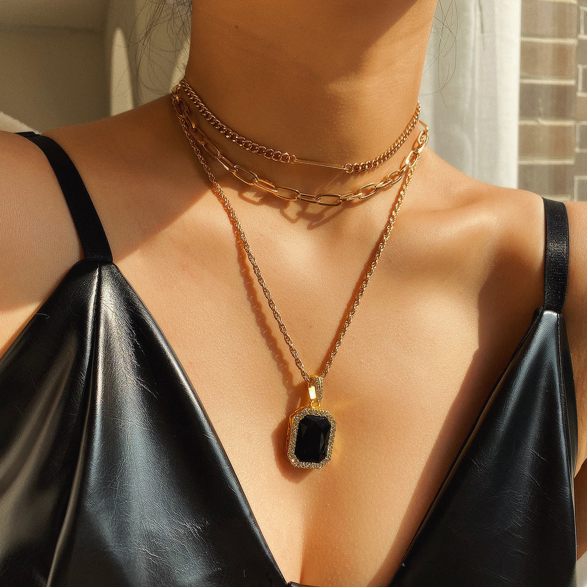 Simple Multi-layer Chain Geometric Necklace Women