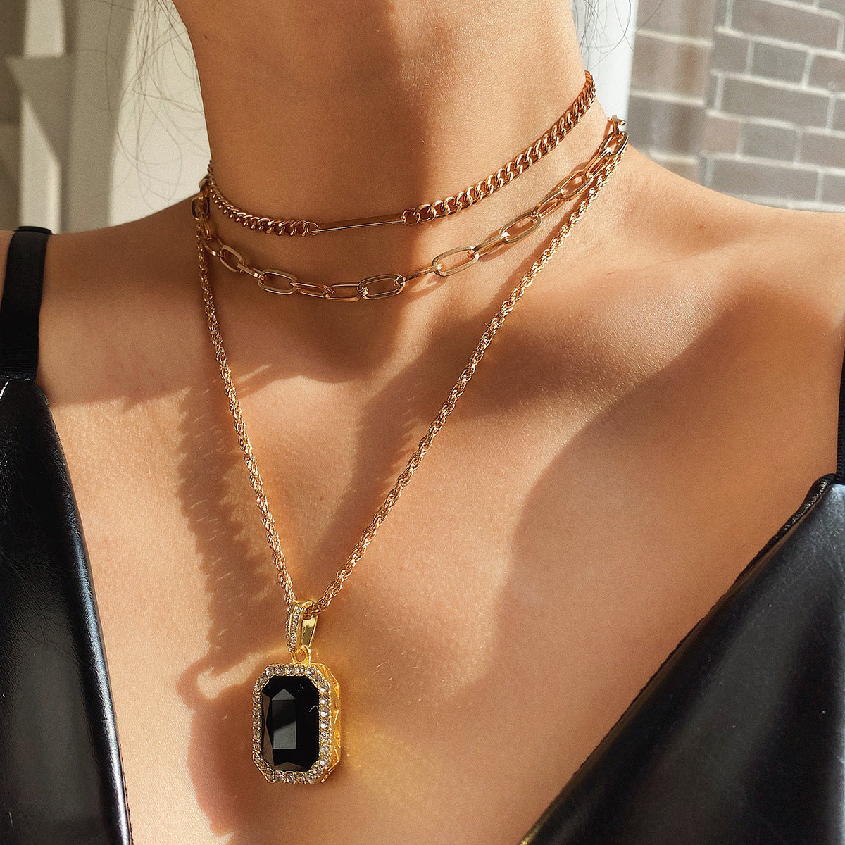 Simple Multi-layer Chain Geometric Necklace Women