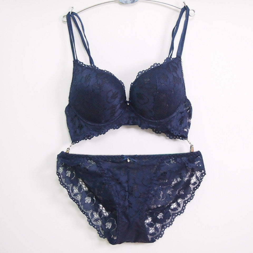 Sexy Lace Underwear Gathered Girls Adjustable Bra Set