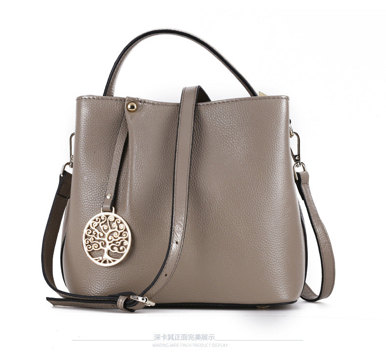 Fashion Portable First Layer Cowhide Bucket Bag