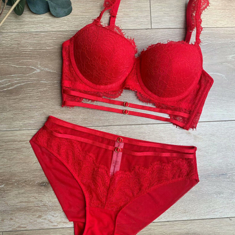 Hollow Strap Underwear Zodiac Year Red Sexy Lace Bra Set