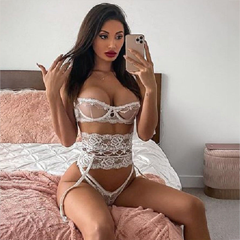 Yimunancy 3-piece Lingerie Set Women Transparent Sexy Bra Set Ladies Lace Lingerie Intimates Underwear Set