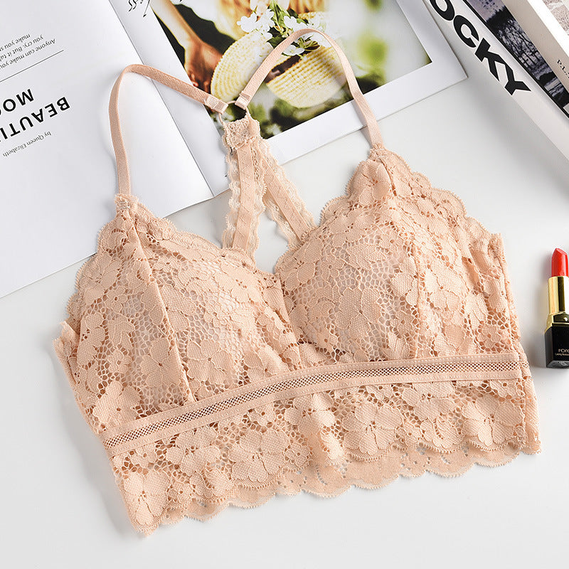 Sexy Lace Beautiful Back Wrapped Chest Cross Hollow Without Steel Ring Gathered Bra