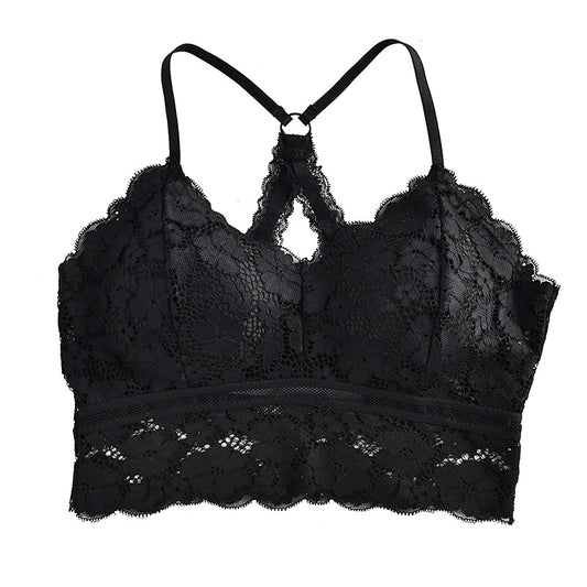 Sexy Lace Beautiful Back Wrapped Chest Cross Hollow Without Steel Ring Gathered Bra