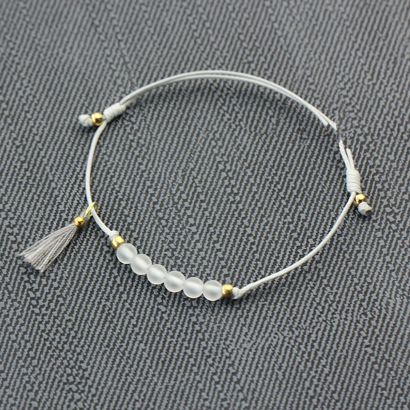 Women Elegant Bracelet Tassel Handmade Minimalist Hand String With Natural White Crystal Stone Beads 4mm Bracelets Adjustable