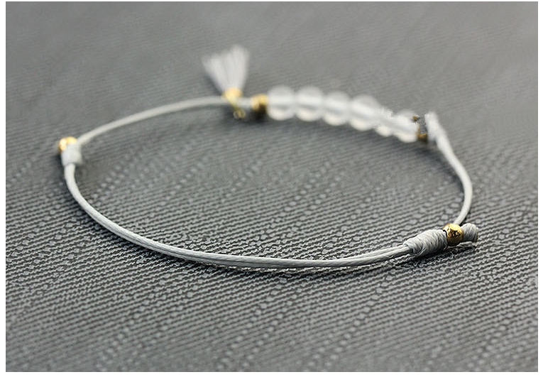 Women Elegant Bracelet Tassel Handmade Minimalist Hand String With Natural White Crystal Stone Beads 4mm Bracelets Adjustable