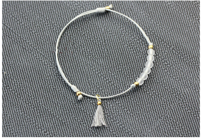 Women Elegant Bracelet Tassel Handmade Minimalist Hand String With Natural White Crystal Stone Beads 4mm Bracelets Adjustable