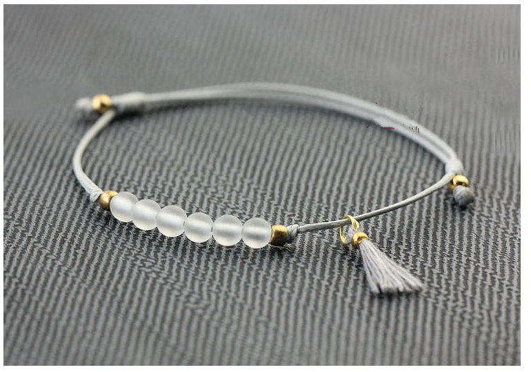 Women Elegant Bracelet Tassel Handmade Minimalist Hand String With Natural White Crystal Stone Beads 4mm Bracelets Adjustable