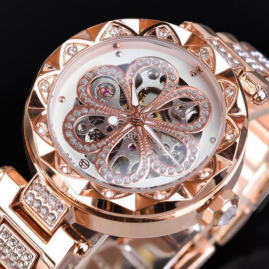 European And American Ladies Fashion Casual Rhinestone Hollow Mechanical Waterproof