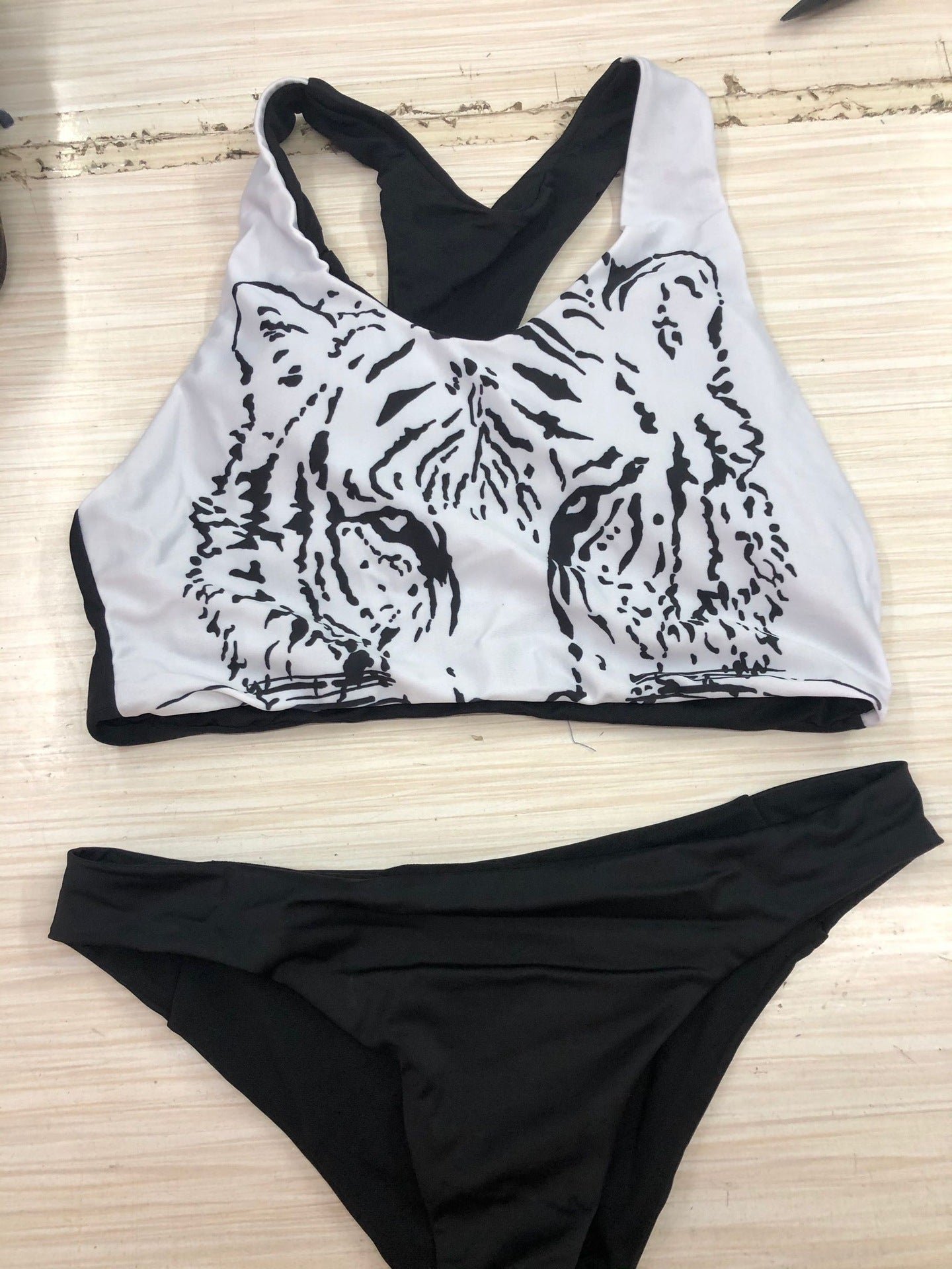 Tiger Print Sexy Zipper Bikini Split Swimsuit Women