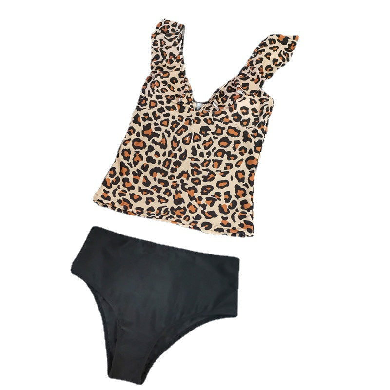 Sexy Swimsuit Leopard Print Color Matching Hot Spring Split Swimsuit Women